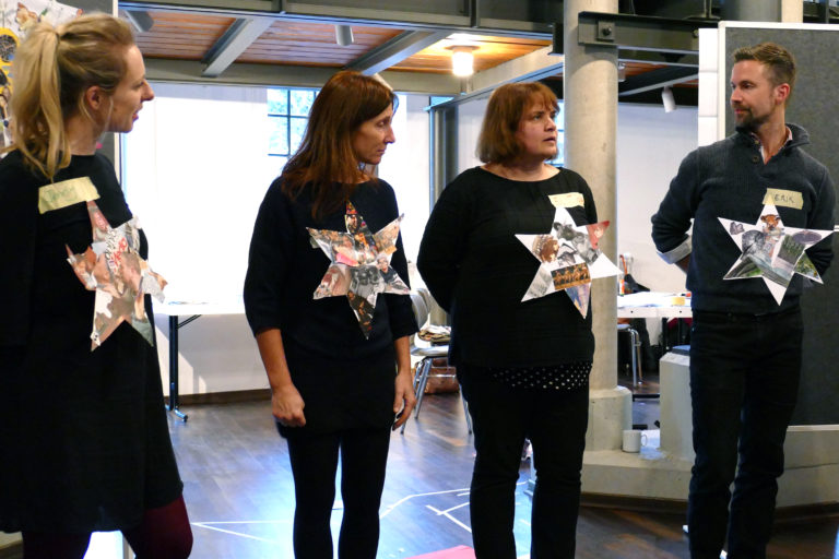 Performative presentation of one of the Europe collages (EiP Training I, Wolfenbüttel, January 2019)
