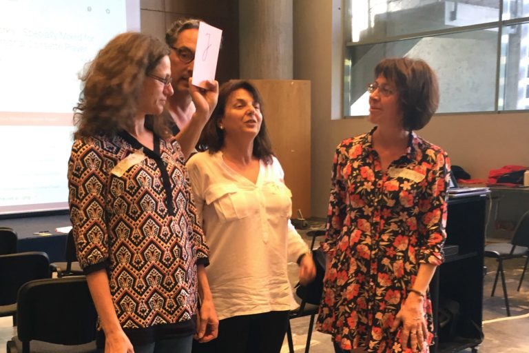 Forming groups of people, sharing the initial of their first name (EiP Training III, Thessaloniki, May 2019)
